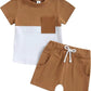 Solid Color Stitching Short Sleeve Suit