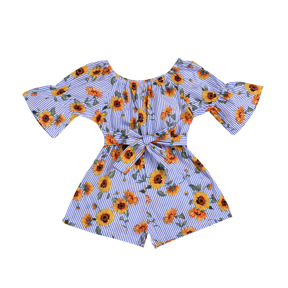 Sunflower Stripe Printed Girls' Jumpsuit