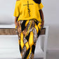 Women's Baroque Leopard Print Diagonal Collar Drawstring Skirt Suit