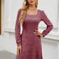 Woman Square-neck Lantern Sleeve Pocket Long Sleeve Dress