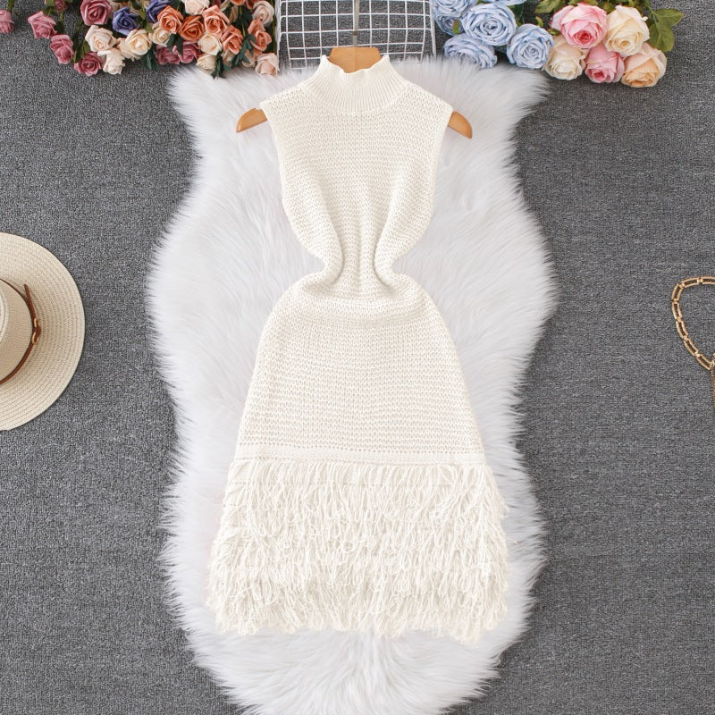 Summer Sleeveless Chic Tassel Sweater Dress