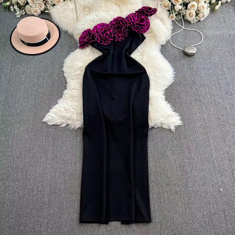 Three-dimensional Flower Off-the-shoulder Tube Top Dress Women