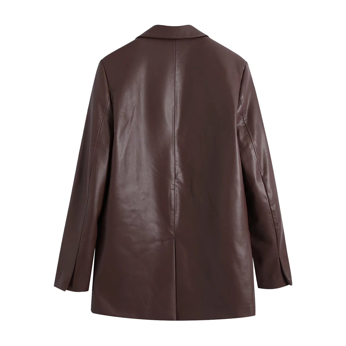 Women's Lapel Single-breasted PU Loose Coat
