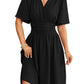 V-neck Fitted Waist Flare-sleeve Fashion Dress Women