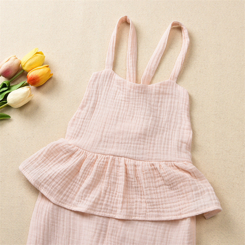Combinaison à lacets en coton de couleur unie pour filles