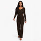 Solid-color Casual Boat-neck Long-sleeve Top And Slim-fit Pants Set
