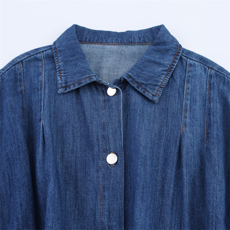 European And American With Belt Denim Short Sleeve Dress
