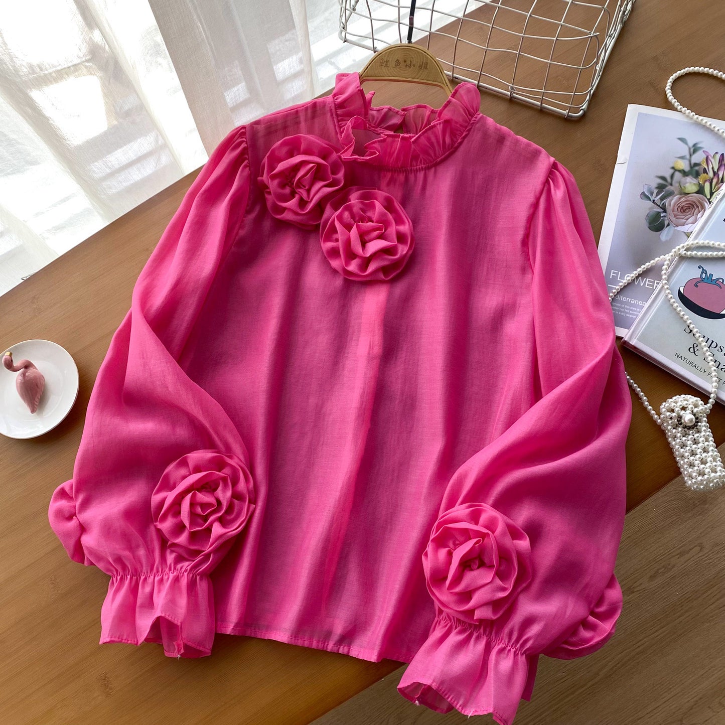 European And American Simple Lantern Sleeve Shirt Women