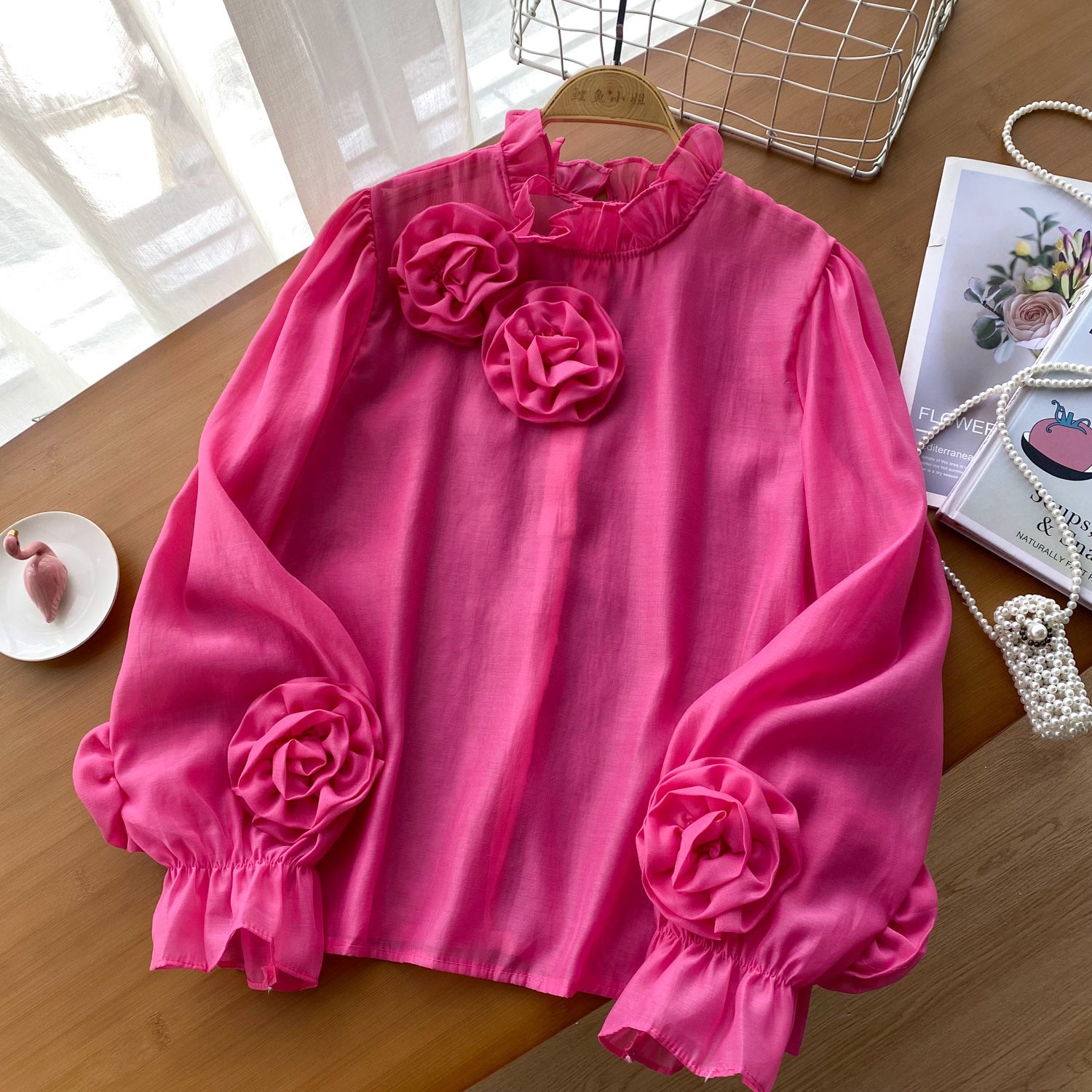 European And American Simple Lantern Sleeve Shirt Women