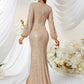 Sequined V-neck Long Sleeve High Slit Slim Fishtail Prom Evening Dress