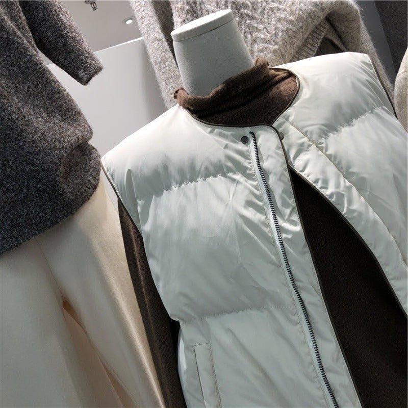Women's Fashion Loose Contrast Color Zipper Cardigan Vest
