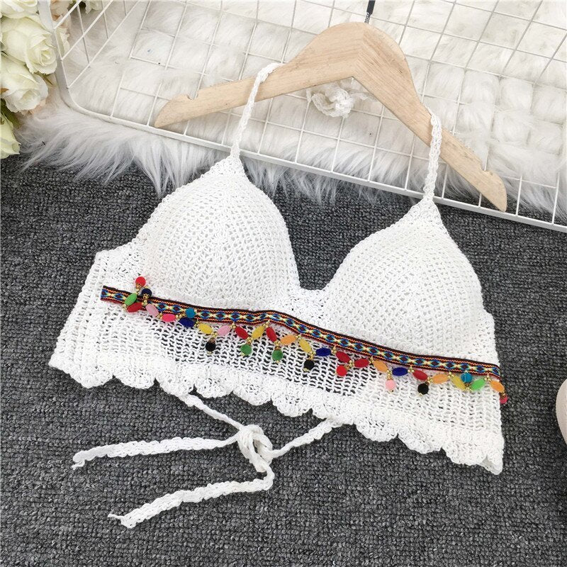 Lace-up Chest Pad Top Seaside Vacation Beach Bikini Halter Neck Halter