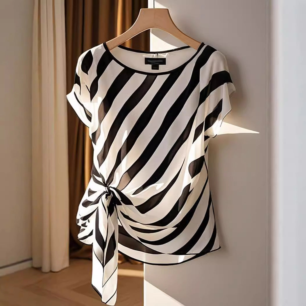 Fashion Black And White Striped Top For Women