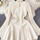 Slim Fit Waist Trimming Knitted French Horn Long Sleeve Dress