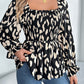 Casual Wooden Ear Square Collar Leopard Print Long Sleeve Chiffon Shirt