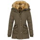 Long Sleeved Pocket Decorated Waist Warm Cotton Padded Jacket