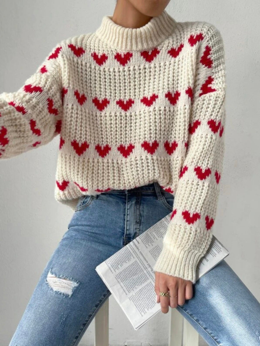 Pull jacquard à cœur ample