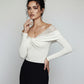 Sexy Lace-embellished Off-shoulder White Long-sleeve Bodycon Jumpsuit
