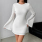 Autumn And Winter Solid Color Tight Waist High-grade Long Sleeve Dress