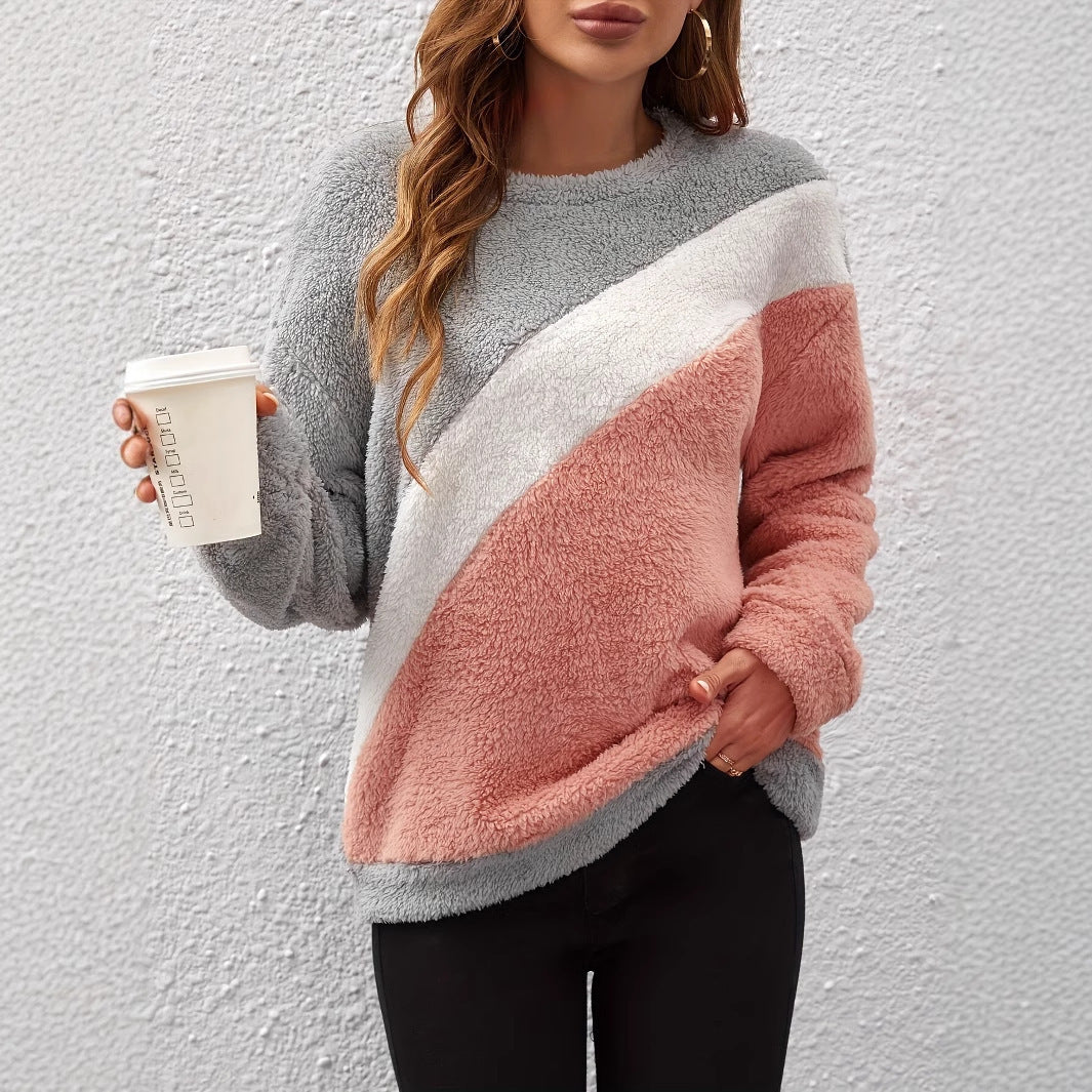 European And American Loose Crew Neck Top Drop-shoulder Sleeve Fluff Long Sleeve Pullover