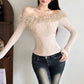 Fashion Off-neck Stitching Edging Long Sleeve Women