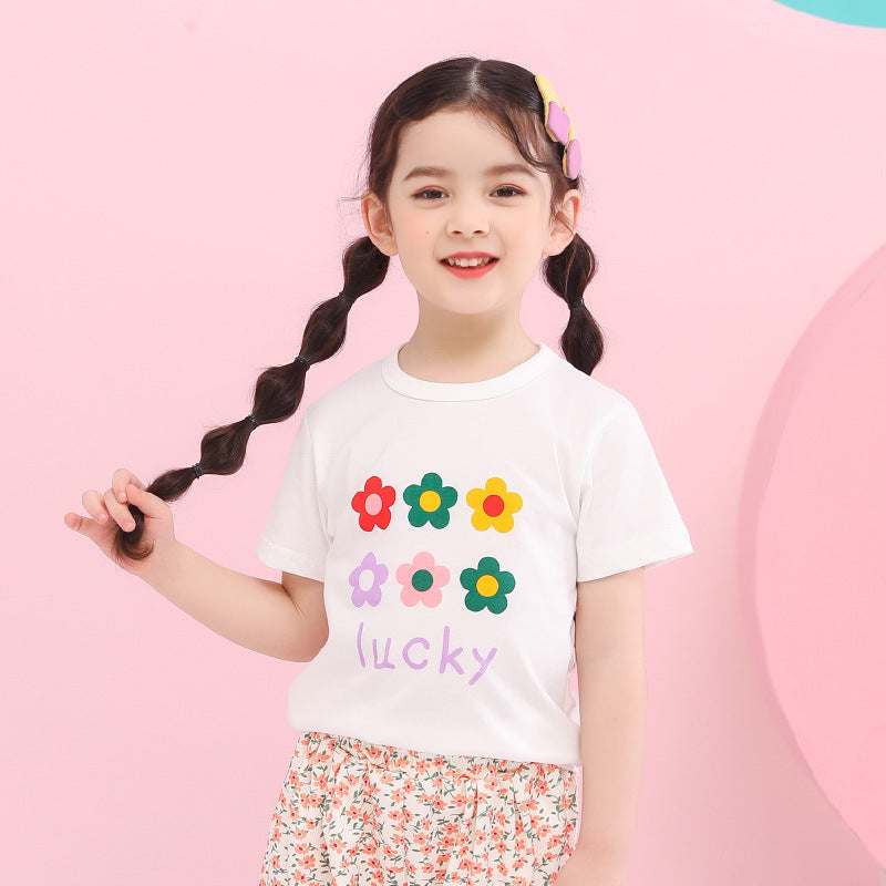Short-sleeved T-shirt For Girls Flower Print Top