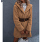 Manteau mi-long à capuche pour femme en agneau
