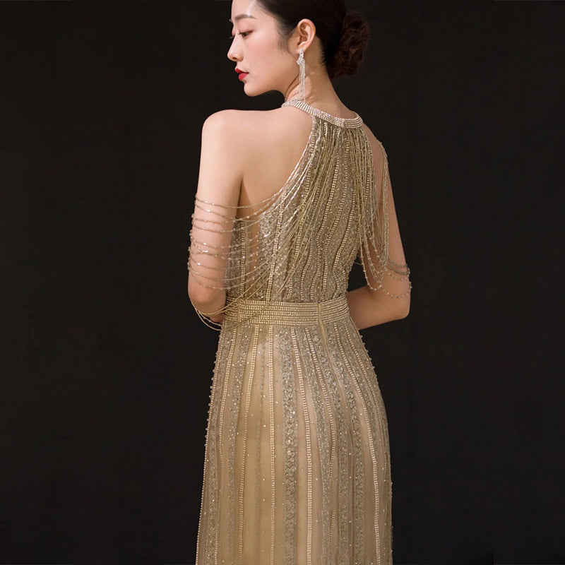Robe de banquet slim champagne tendance pour femme