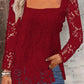 Fashion Long Sleeve Square Neck Tops Women Solid Color Floral Lace Shirt