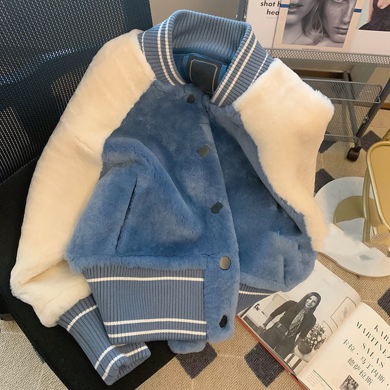 Stitching Lamb Wool Coat Women's Autumn And Winter All-match