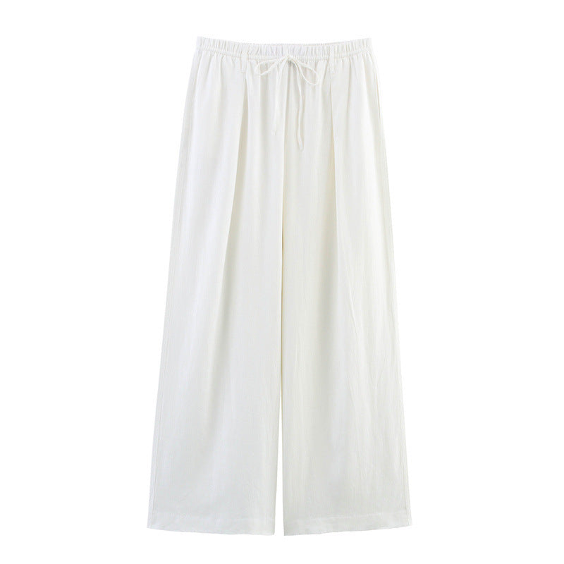 Asymmetric Linen Top Wide Leg Pants Two-piece Suit