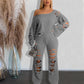 Women's Ripped Loose Sweater Two-piece Suit