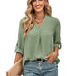 Spring And Summer Women's Clothing Fashion Solid Color Loose V-neck 34 Sleeves Top