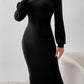 Women's Casual Fashion Solid Color Rib Fabric Turtleneck Long Sleeve Dress