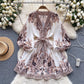 Robe femme manches lanternes taille ajustée imprimé