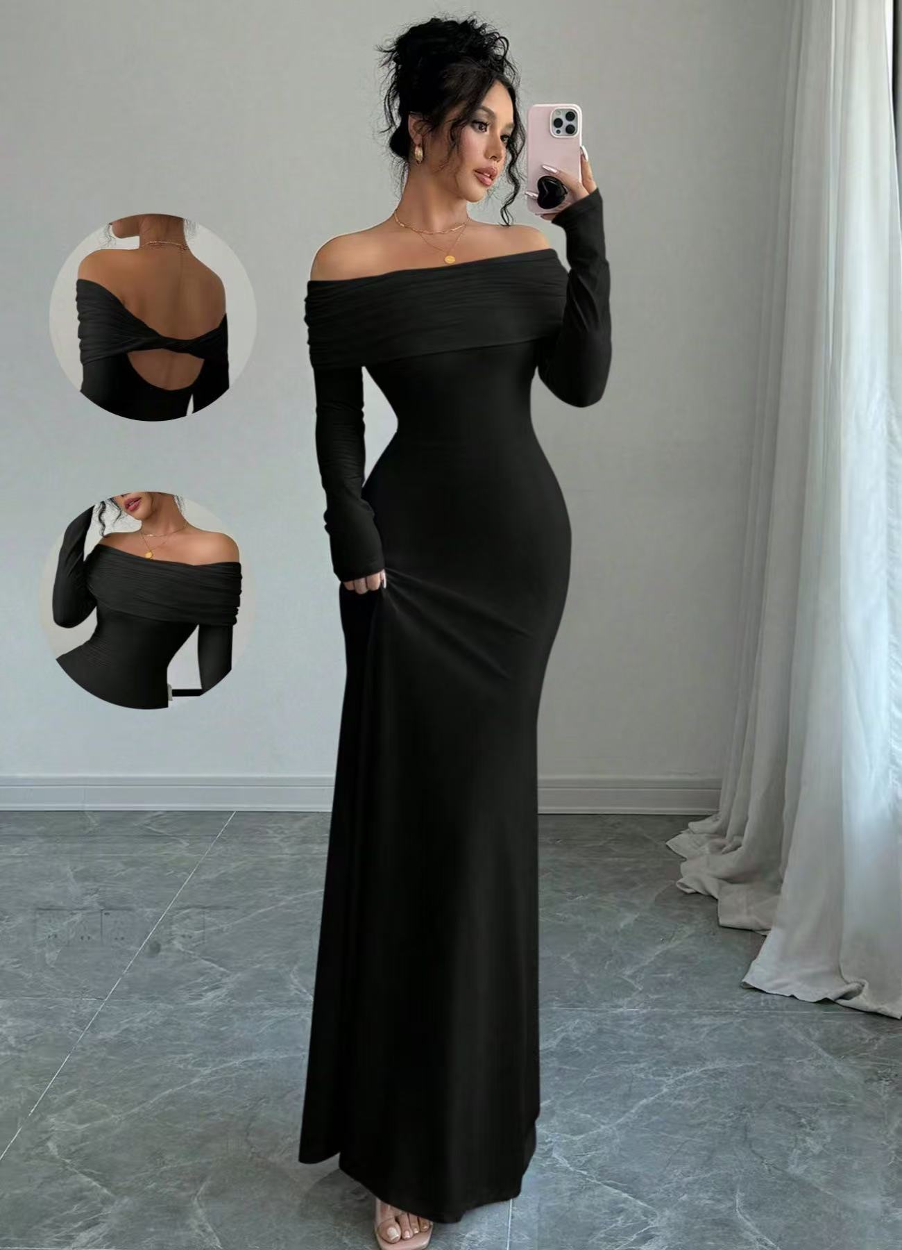 Women's Off-shoulder Fashion Slim Temperament Sheath Dress