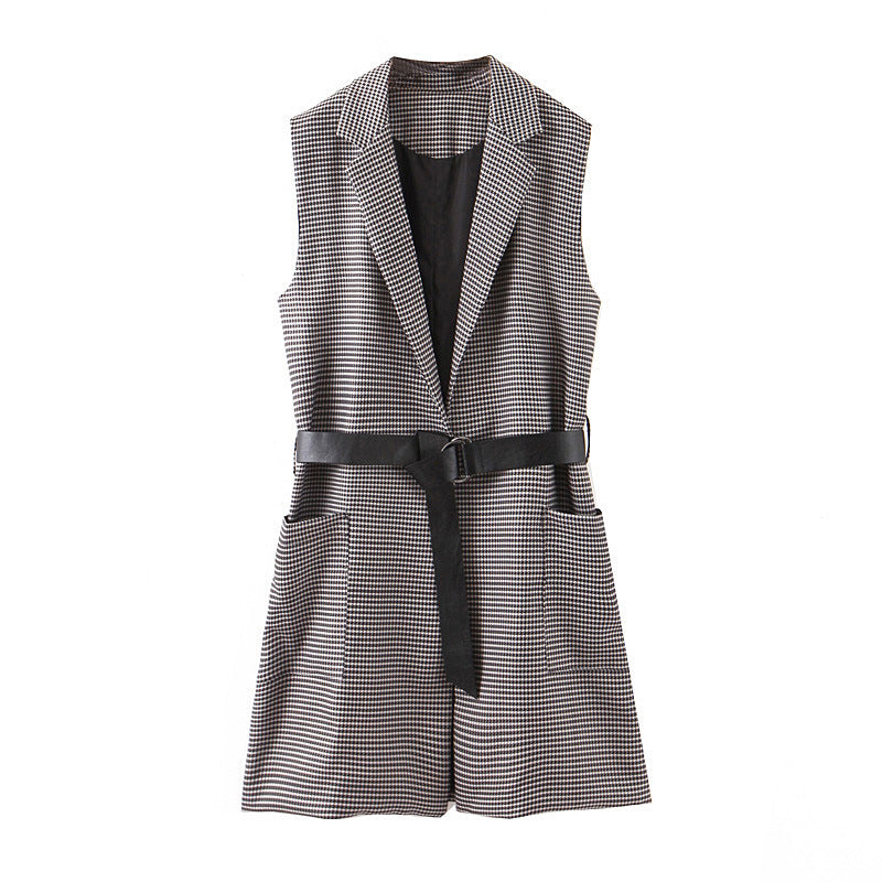 New European And American Women's Clothing Houndstooth Vest Belt Vest