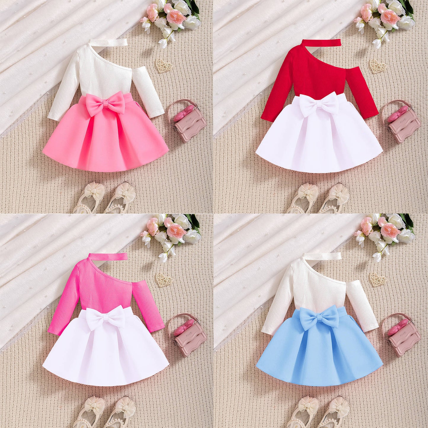 Bow Ruffled Dress Two-piece Set