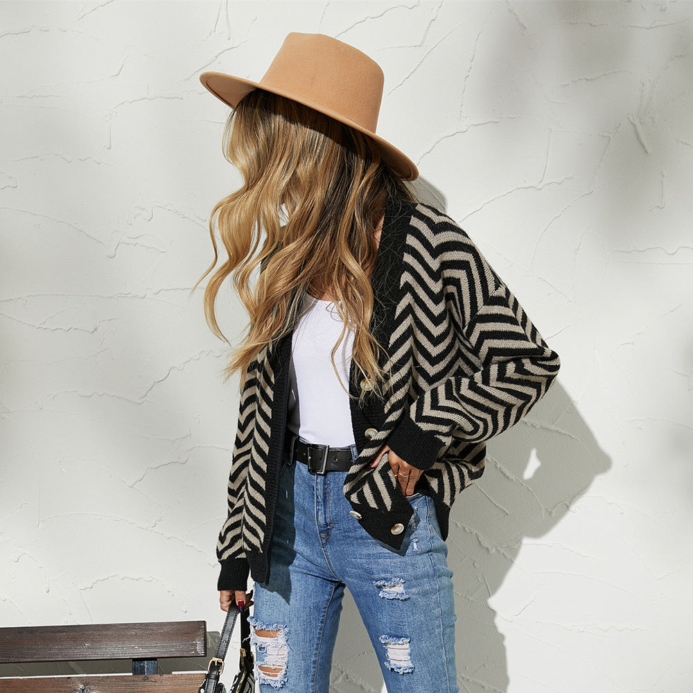 Fashion Stitching Button Cardigan Knitted Coat