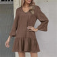 Robe ample à col montant pour femme, couleur unie, plissée, en coton et lin