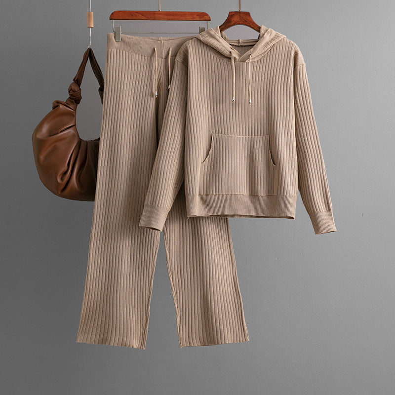 Cotton Casual Knitting Suit Hooded