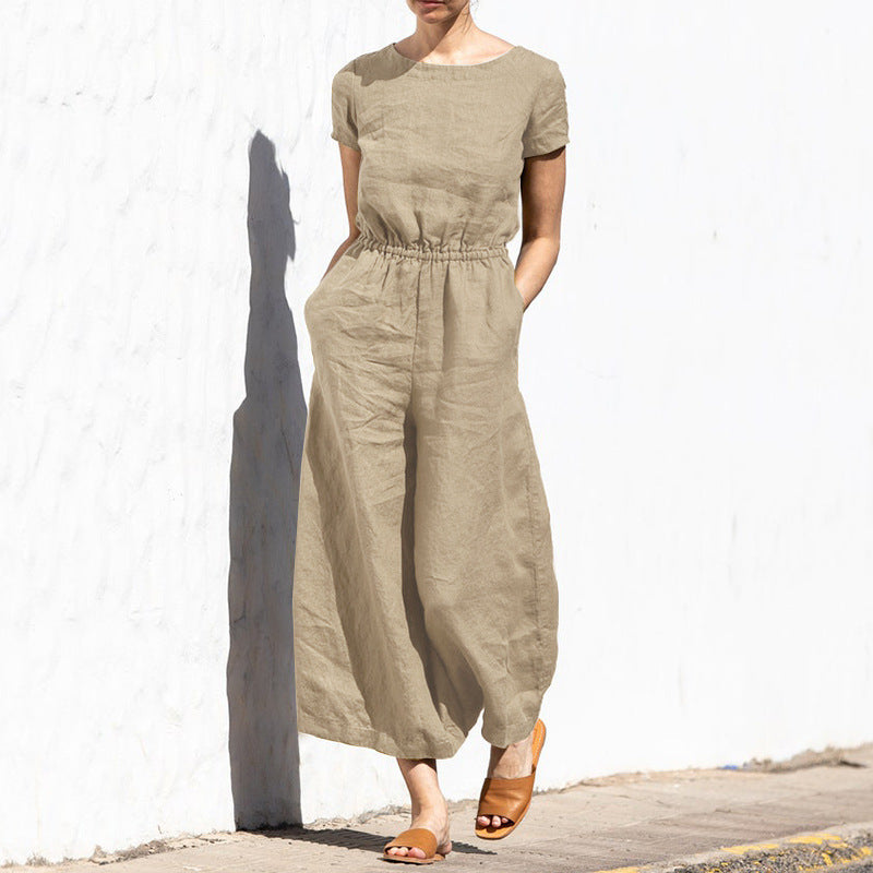 Summer Solid Color High Waist Sleeveless Trousers Women's Loose Type Temperament Jumpsuit