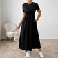 Women's Solid-Colored Short-Sleeve Drawstring Dress With Side Pockets