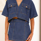 Women's V-neck Short Sleeve Loose And Irregular Denim Short Pantskirt Suit