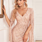 Robe de soirée décontractée à manches longues et col en V pour femme