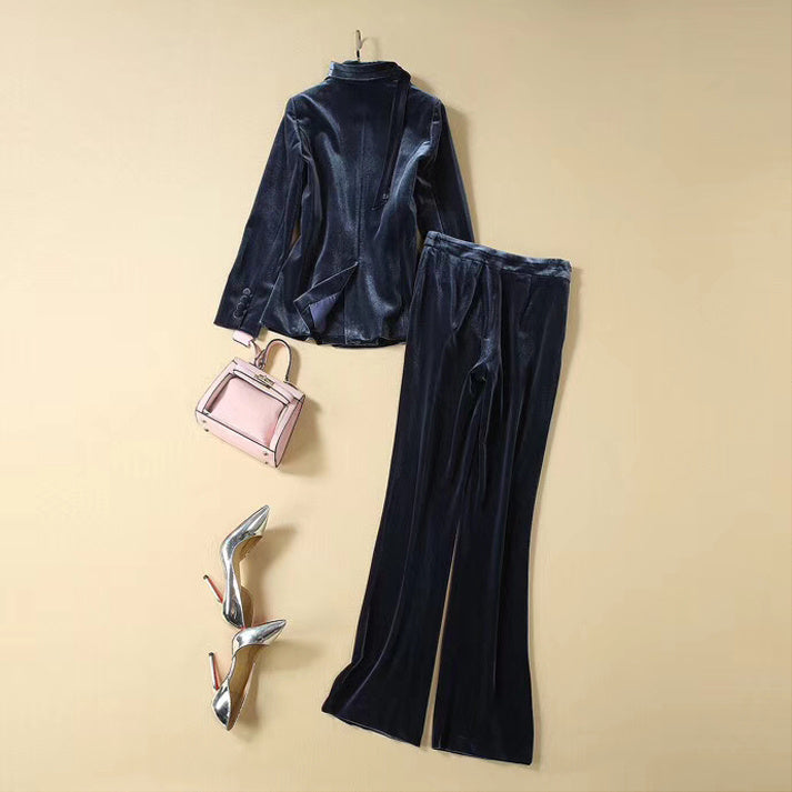Costume de tempérament Veste en velours doré Pantalon Costume d'affaires
