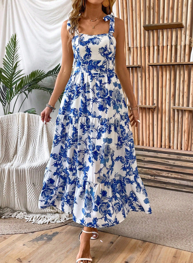 Sleeveless Lace Printing Fashion Midi Dress