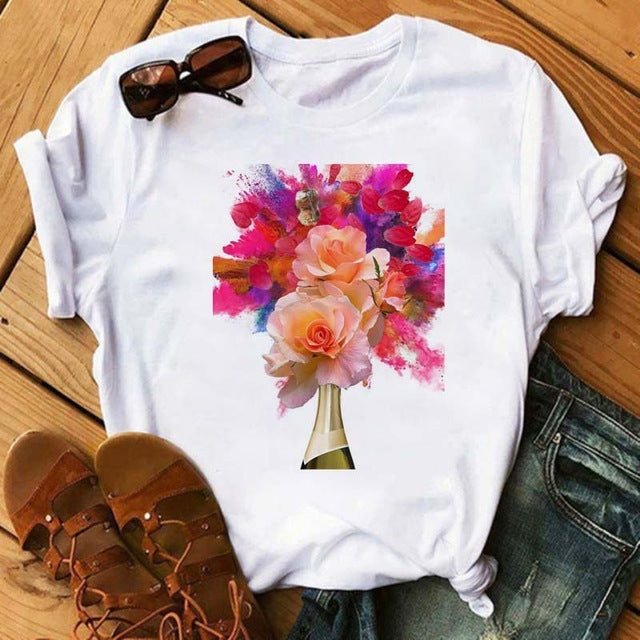 T-shirt Kawaii Verre à Vin Rose Gold
