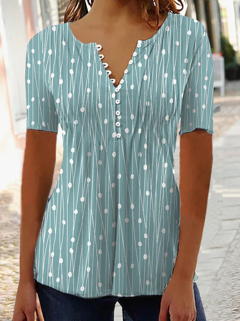 Chemise d'été à manches courtes et col en V pour femme