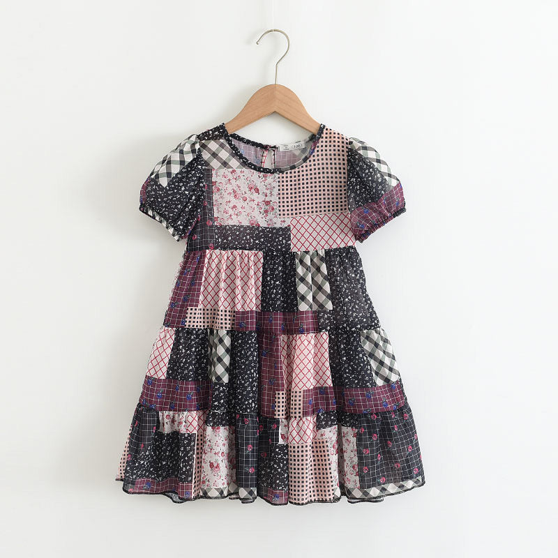 Robe à manches courtes et imprimé patchwork pour fille